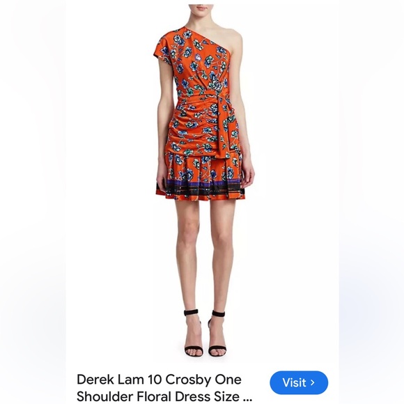 10 Crosby Derek Lam Orange Floral One-Shoulder Dress size 4 - Picture 1 of 12